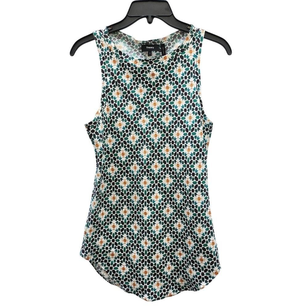 Theory Sleeveless Satin Geometric Print Sleeveless Top – Women's Size S